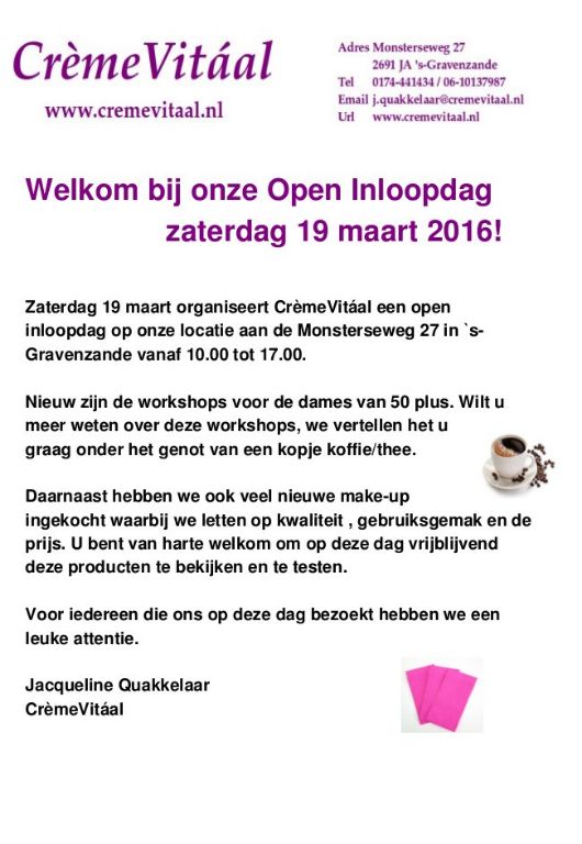 Open inloopdag bij CrèmeVitáal