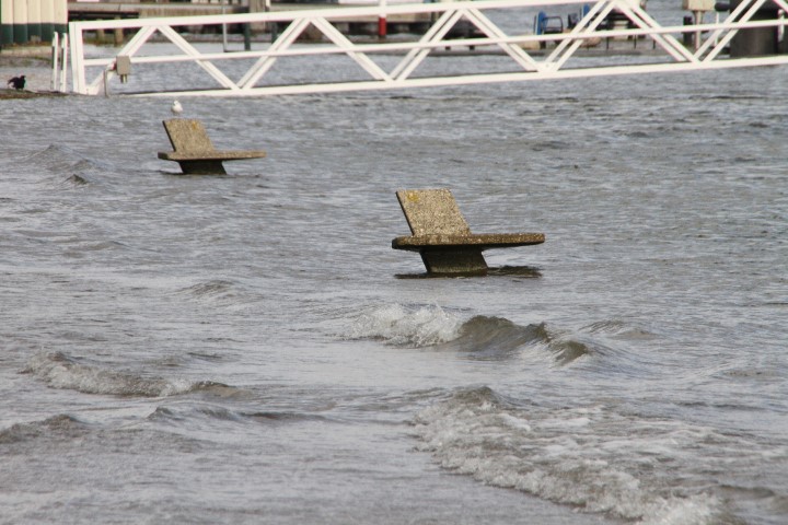 Hoog water langs Nieuwe Waterweg