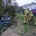 Auto op zijn dak in de sloot