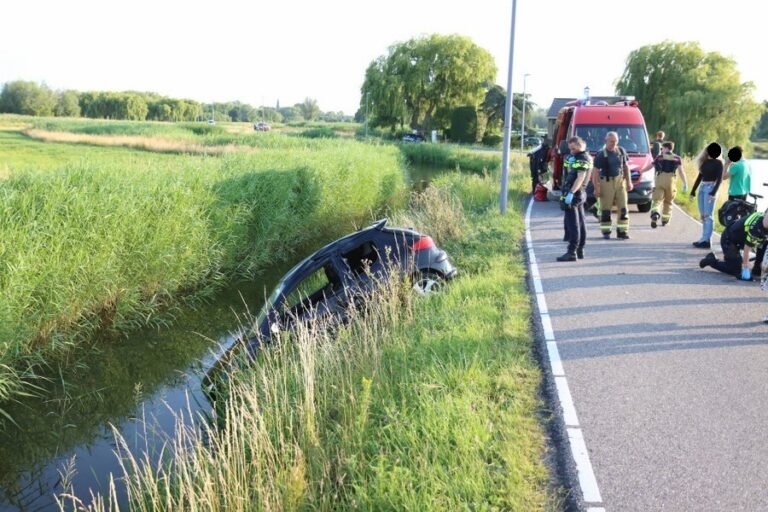 Auto en fietser te water na botsing